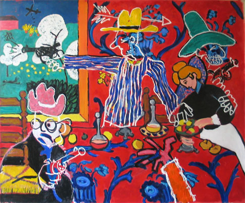 Michael Harvey,painting,Big Trouble at Harmony in Red
